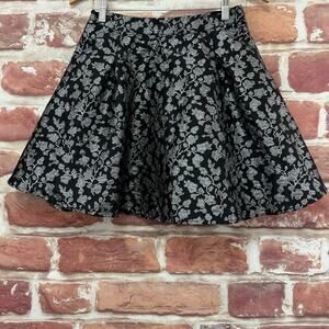 GB Gianni Bini Skirt Women's S Black Metallic Shadow Floral Embroidered Zip Up